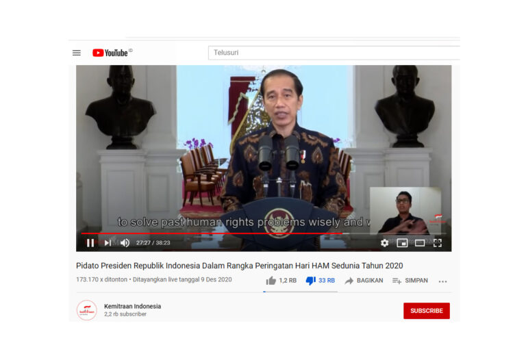 Pidato Jokowi Soal HAM di Youtube Lebih Banyak Tidak Disukai